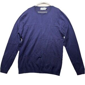 American Tall Sweater Men's L/XT Navy Blue Solid Crewneck Pullover Preppy Crew